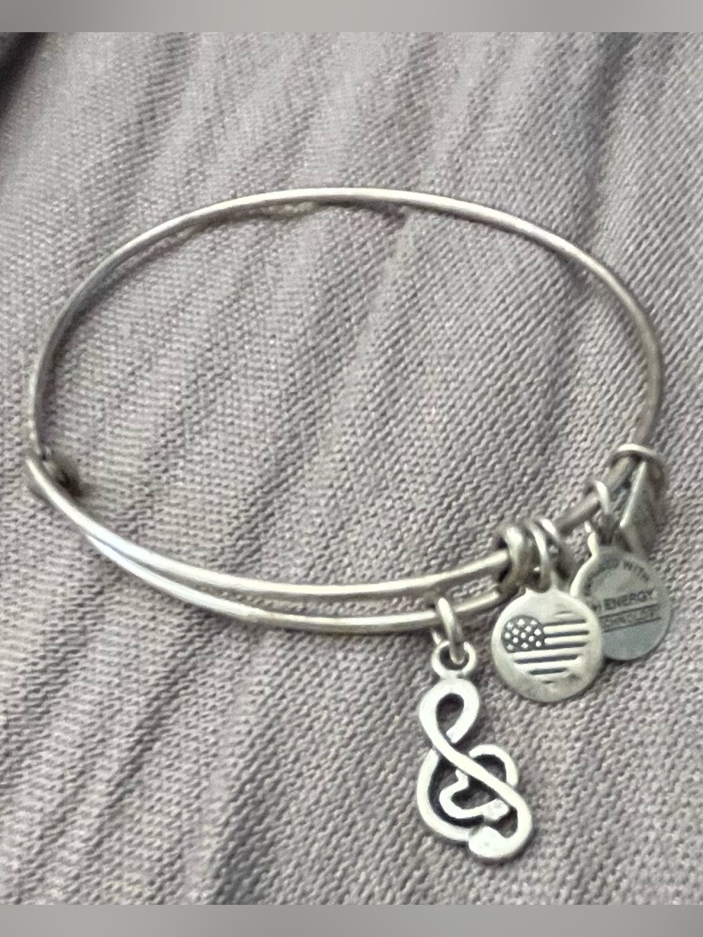 Alex and Ani Silver Music Treble Clef Charm Bangle Bracelet